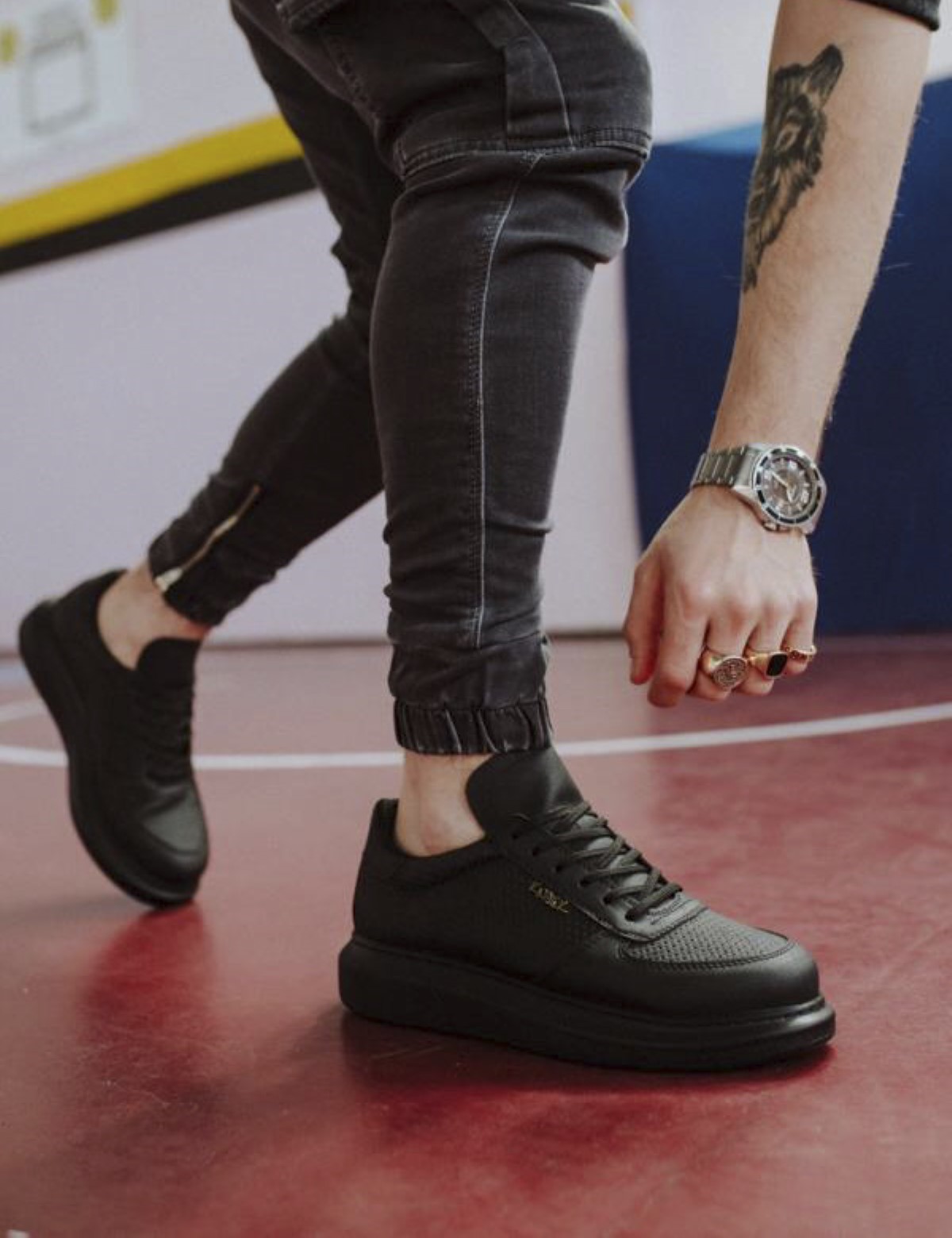 Ανδρικά μαύρα Sneakers δερματίνη ανάγλυφο σχέδιο 0422020BT φωτογραφία